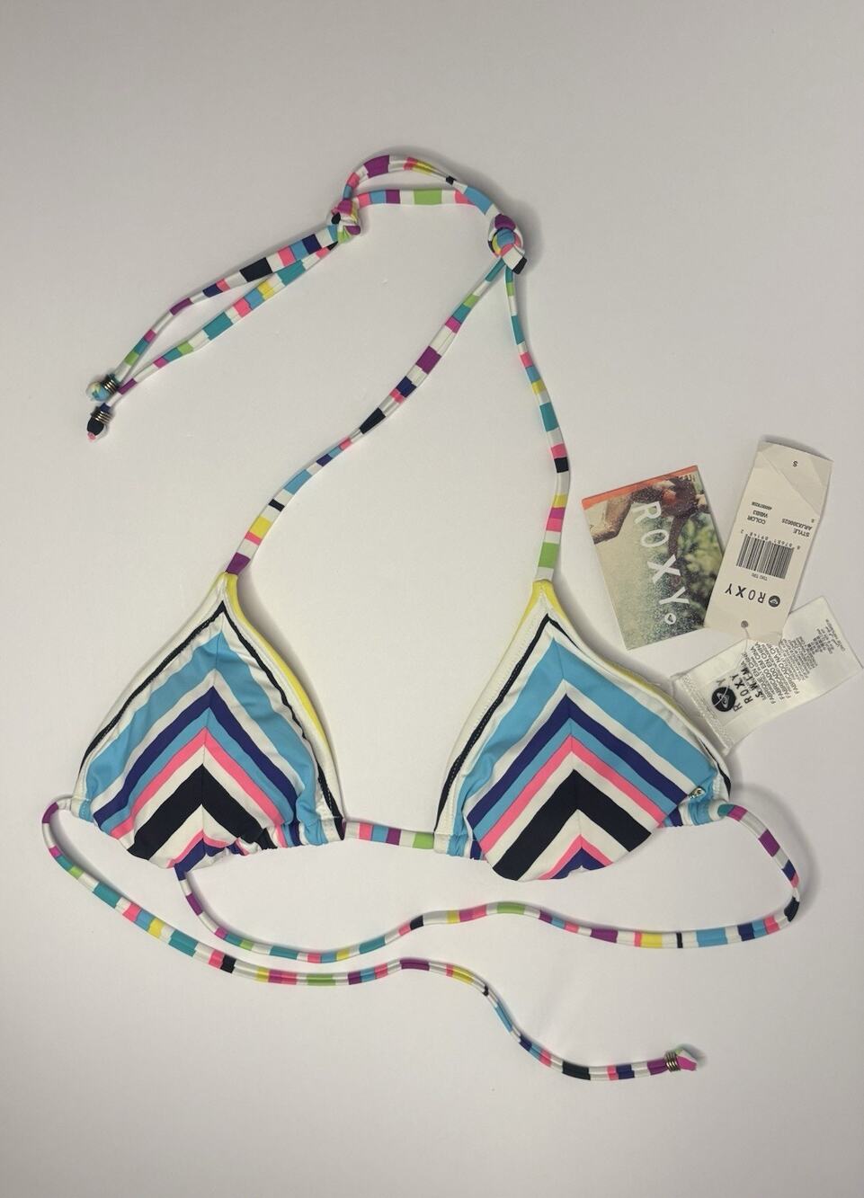 Roxy Night Surf Tiki Tri Triangle Bikini Top Chevron Sz S NWT